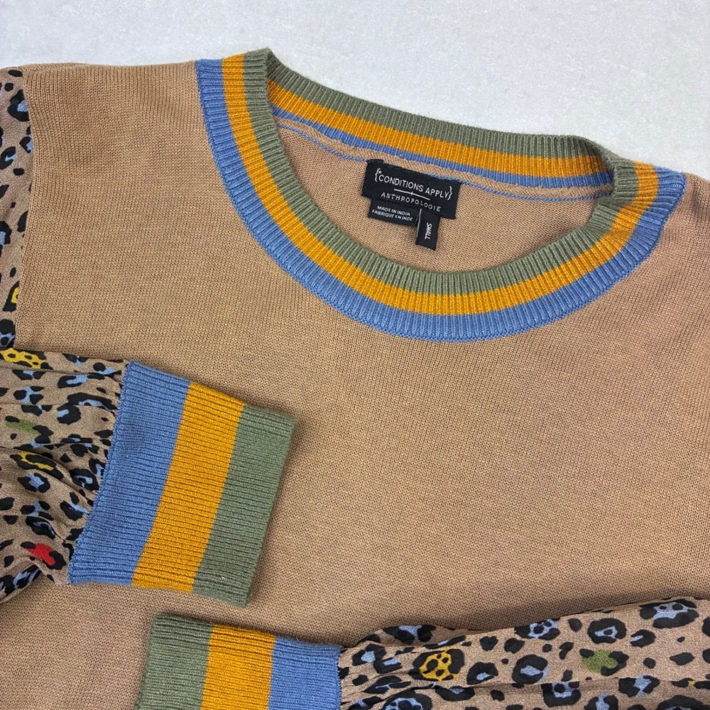 Anthropologie Conditions Apply Sweater Womens S Leopard Celina Cotton Cashmere